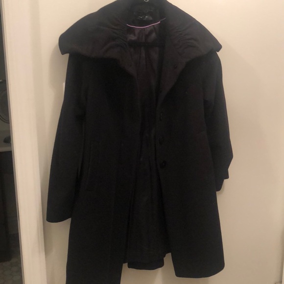 Tahari wool black womens coat with ruffle collar - Picture 1 of 8